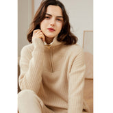 Women's Pure Cashmere Half Turtleneck Zip Half Open Collar Sweater